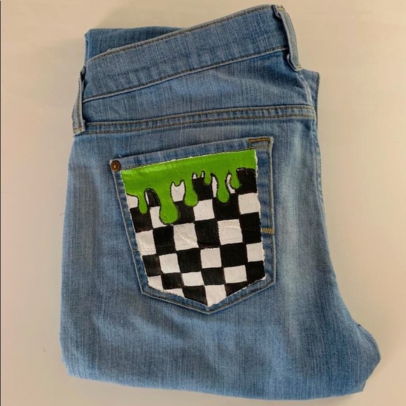 checkered slime hand painted on jeans